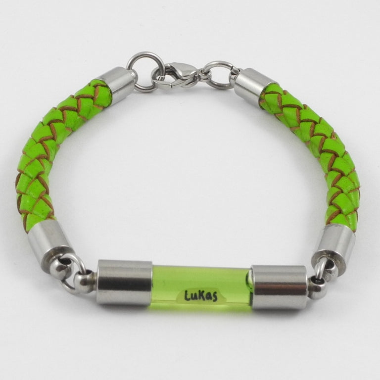 Armband mit Namen, Leder Grün, personalisiert - 0