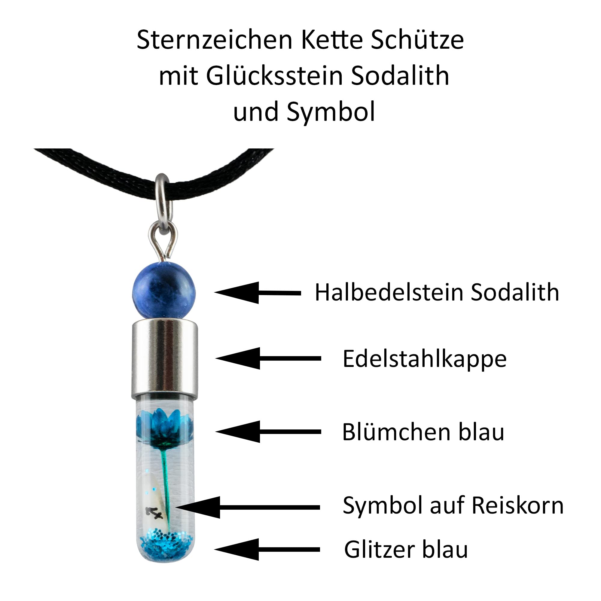 Sternzeichen Schütze, 23. November - 21. Dezember, Halskette mit Glückstein Sodalith und Sternzeichensymbol