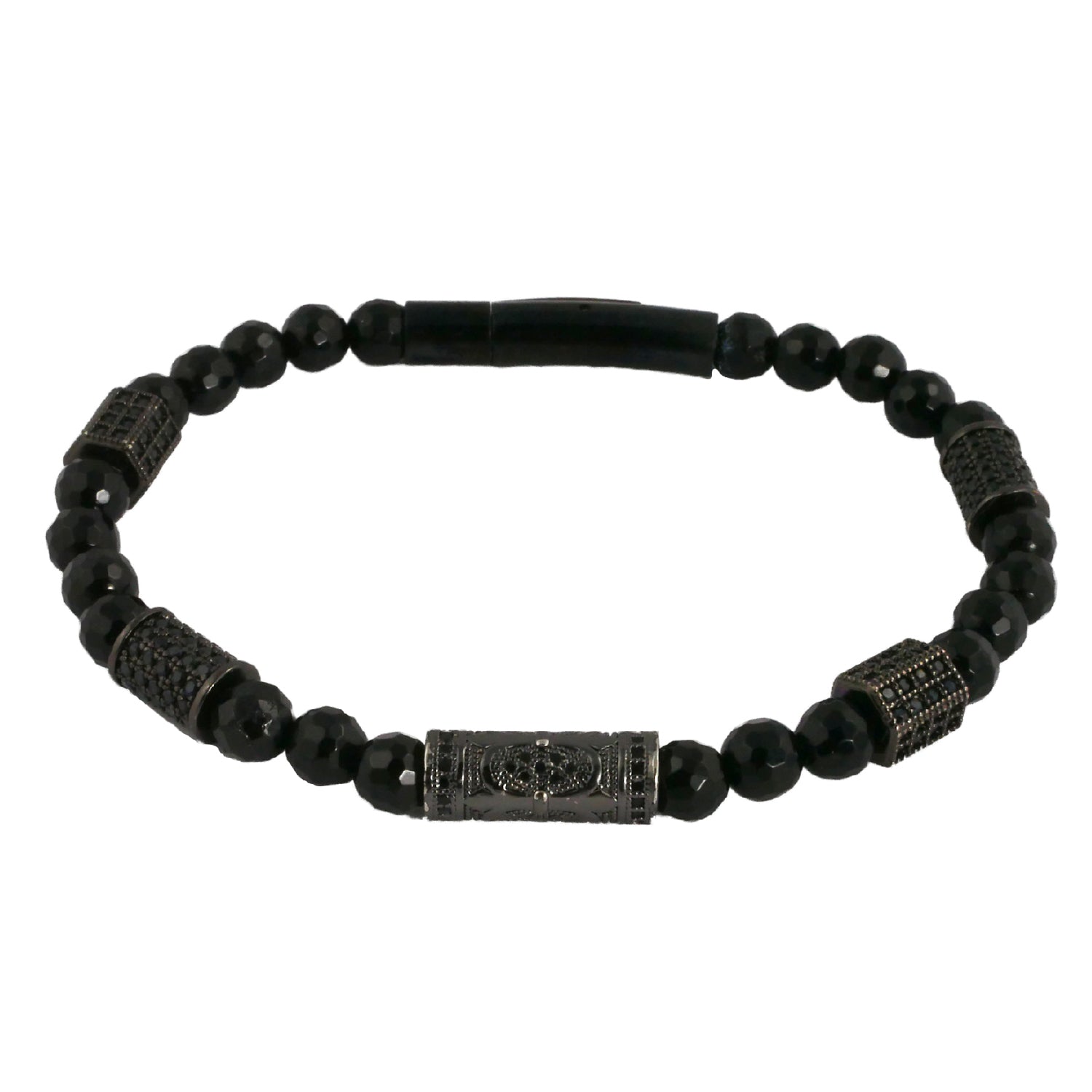 Armband schwarz, Perlen, Beads, Edelstahlverschluss, glänzend, Herren- und Damenarmband