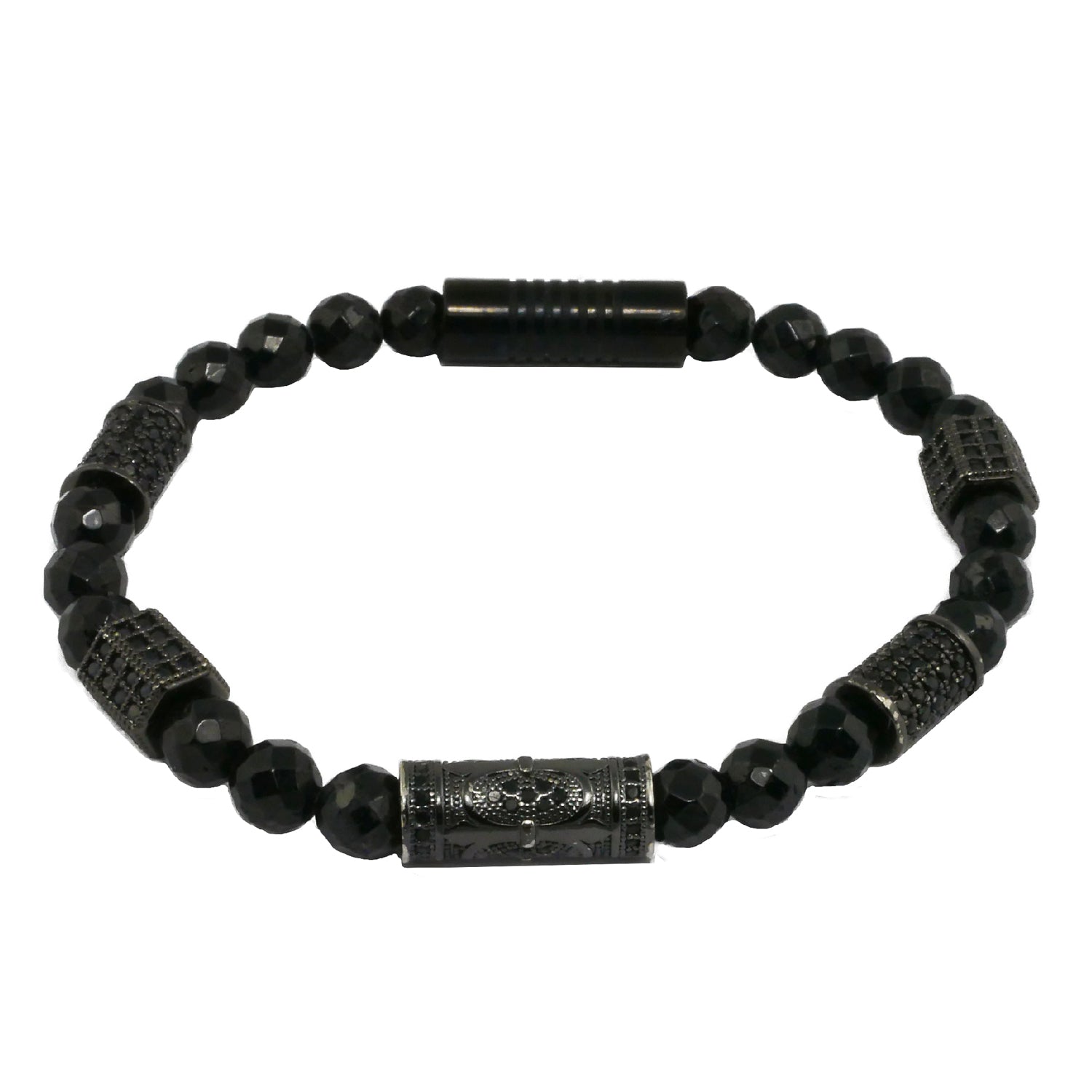 Armband schwarz, Perlen, Beads, Edelstahlverschluss, glänzend, Herren- und Damenarmband