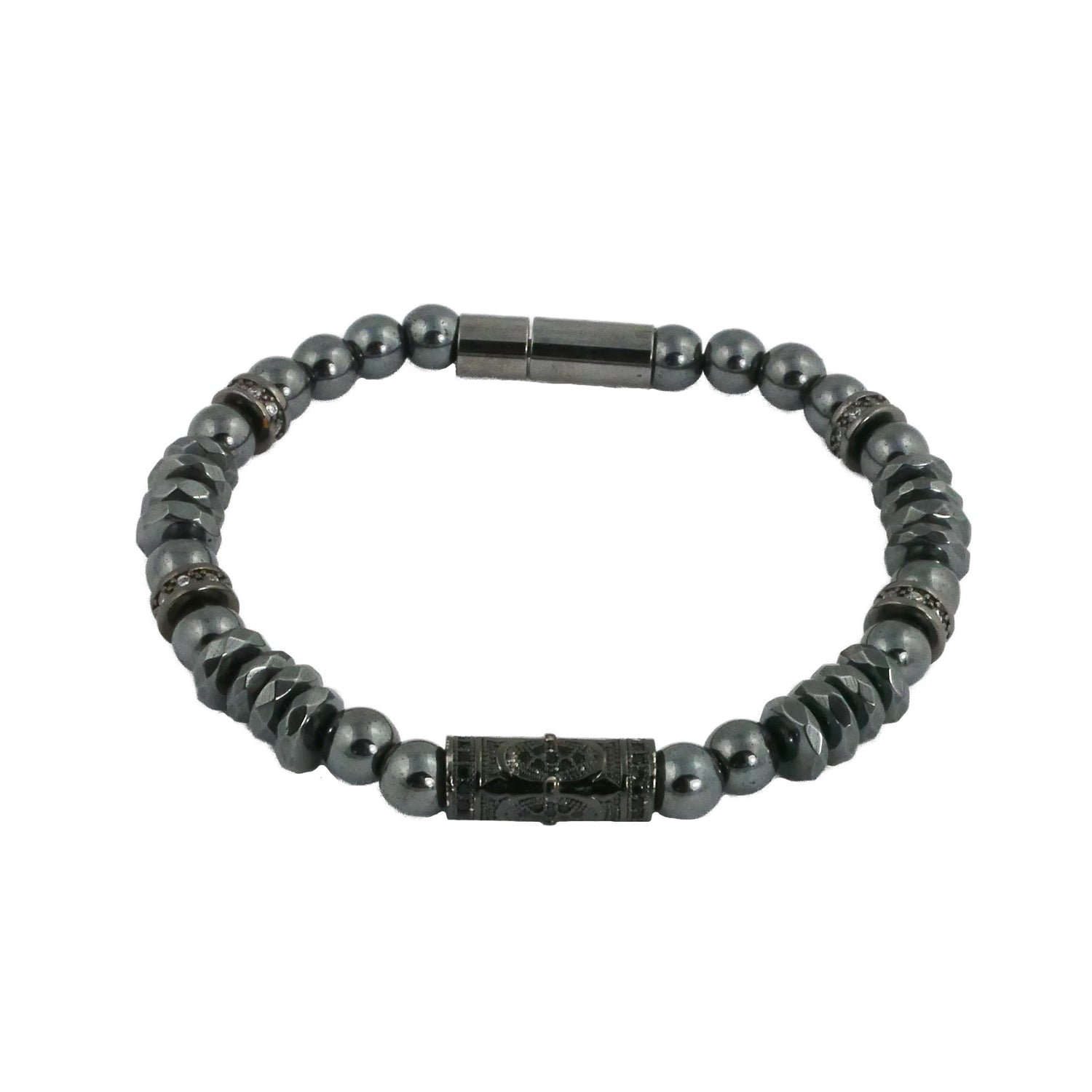 Armband silber-schwarz, Perlen Hämatit, Edelstahlverschluss, glänzend, Herren- und Damenarmband