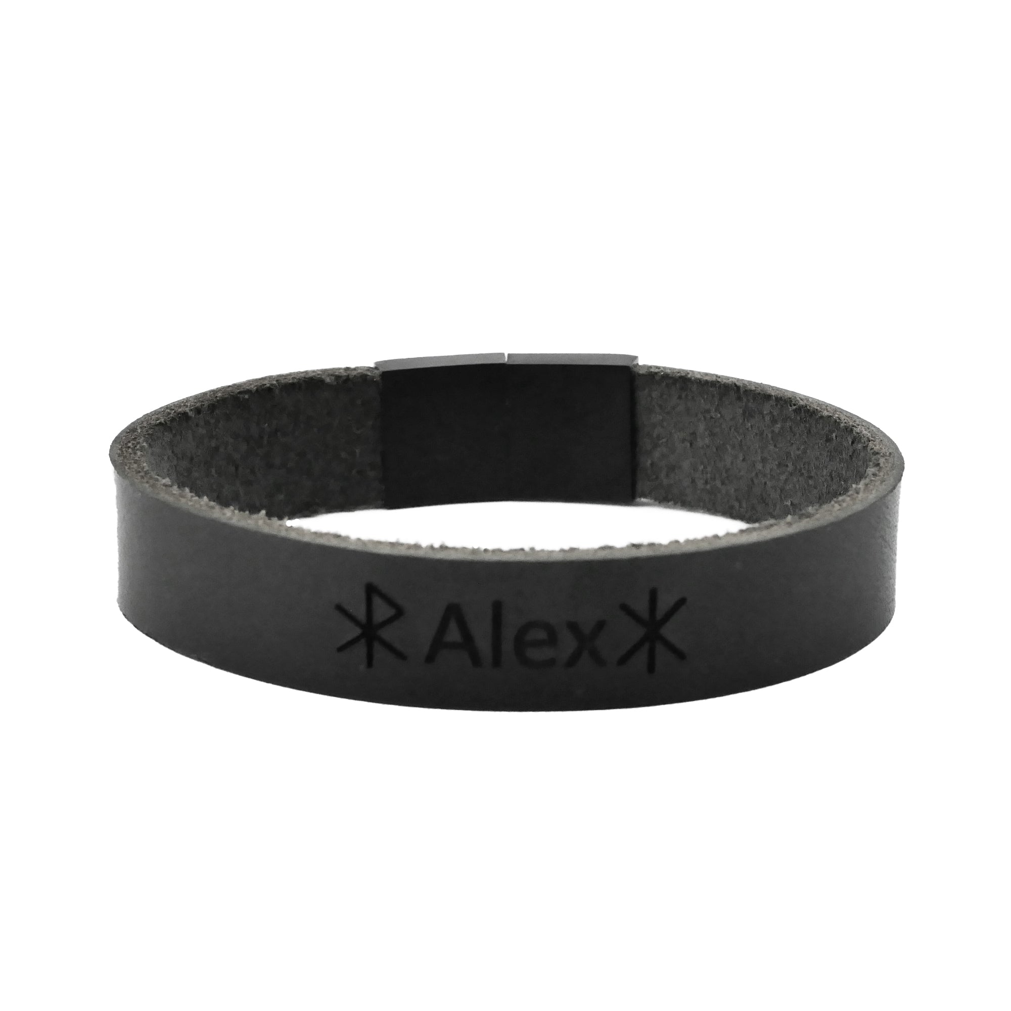 Lederarmband mit Gravur, Leder schwarz breit, leicht glänzend, Damen- und Herrenarmband