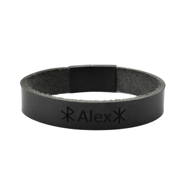 Lederarmband mit Gravur, Leder schwarz breit, leicht glänzend, Damen- und Herrenarmband