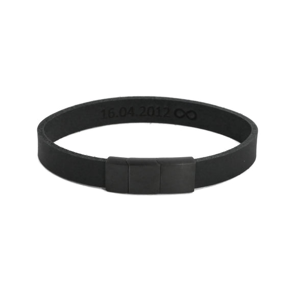 Lederarmband mit Gravur, schwarzer Magnetverschluss, Leder schwarz, Damen- und Herrenarmband