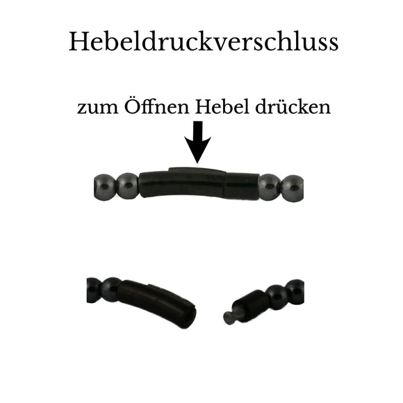 Armband silber schwarz, Hämatit Perlen, Leopardenkopf, Edelstahlverschluss, Herren- und Damenarmband