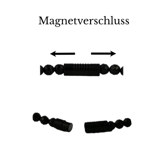 Armband mit Leopardenkopf, schwarz matt, Perlen und Metallelemente, Herren- und Damenarmband