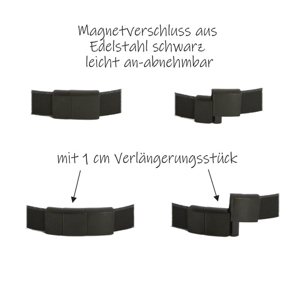 Lederarmband mit Gravur, schwarzer Magnetverschluss, Leder schwarz, Damen- und Herrenarmband