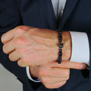 Armband mit Leopardenkopf, schwarz matt, Perlen und Metallelemente, Herren- und Damenarmband-4
