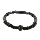 Armband silber schwarz, Hämatit Perlen, Leopardenkopf, Edelstahlverschluss, Herren- und Damenarmband-3