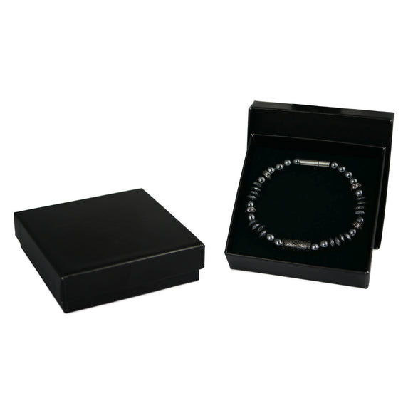 Armband mit Leopardenkopf, schwarz matt, Perlen und Metallelemente, Herren- und Damenarmband