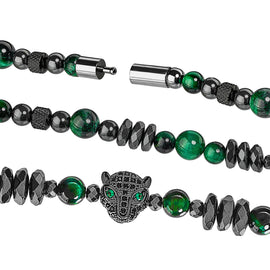 Leoparden Armband mit grünem Tigerauge & Hämatit Perlen, Herren- und Damenarmband - 0