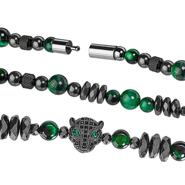 Leoparden Armband mit grünem Tigerauge & Hämatit Perlen, Herren- und Damenarmband - 0
