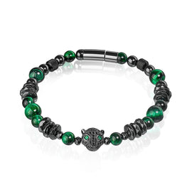 Leoparden Armband mit grünem Tigerauge & Hämatit Perlen, Herren- und Damenarmband