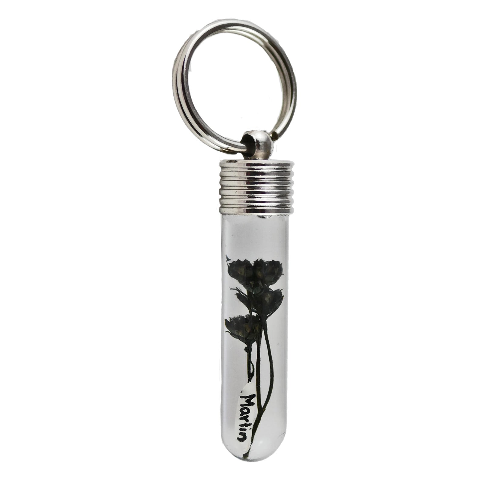 Schlüsselanhänger personalisiert mit schwarzem Blümchen oder Ästchen und Reiskorn