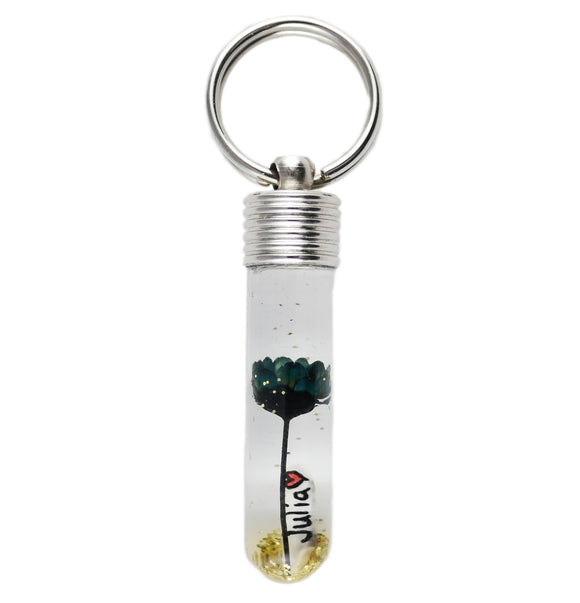 Schlüsselanhänger personalisiert mit schwarzem Blümchen oder Ästchen und Reiskorn