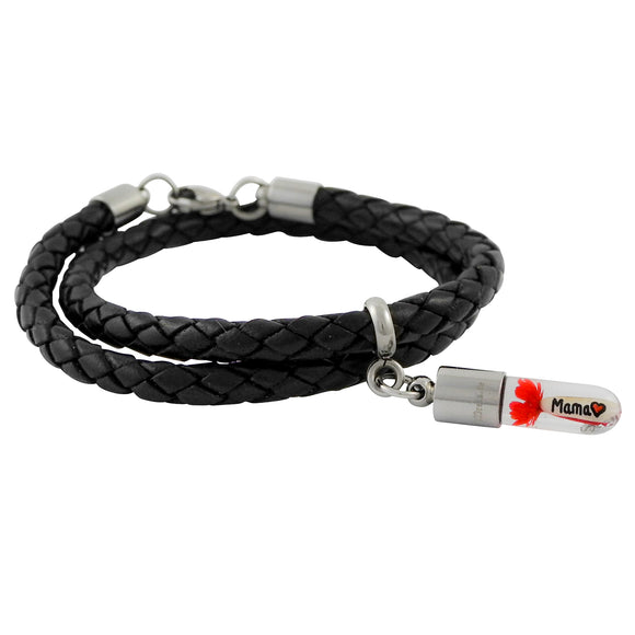 Armband mit Namen, Wickelarmband Leder Schwarz, mit Anhänger personalisiert