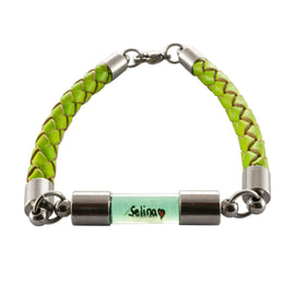 Armband mit Namen, Leder Grün, personalisiert