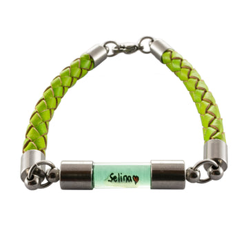 Armband mit Namen, Leder Grün, personalisiert