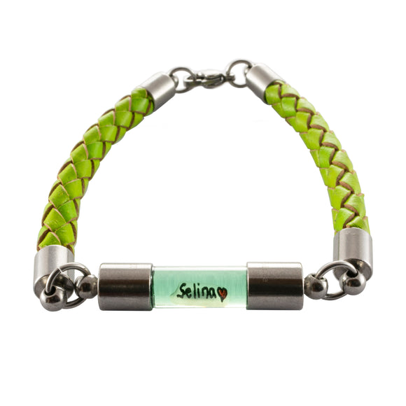 Armband mit Namen, Leder Grün, personalisiert