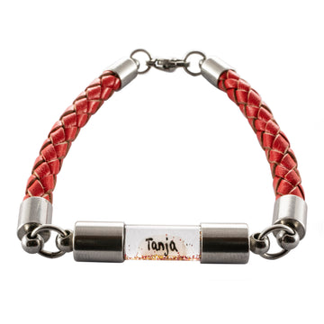 Armband mit Namen, Leder Rot, personalisiert - 0