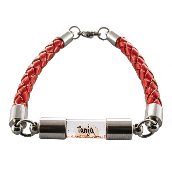 Armband mit Namen, Leder Rot, personalisiert