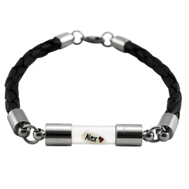 Armband mit Namen, Leder Schwarz, mit Personalisierung