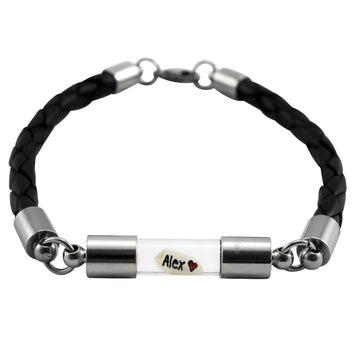 Armband mit Namen, Leder Schwarz, mit Personalisierung