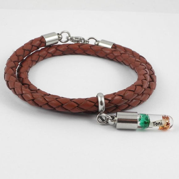 Armband mit Namen, Wickelarmband Leder braun, mit Anhänger personalisiert