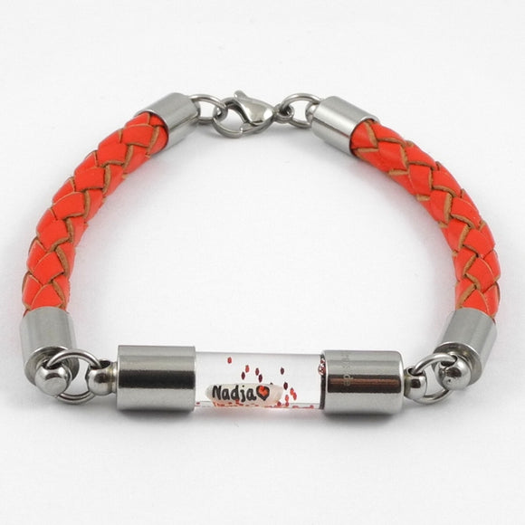 Armband mit Namen, Leder Rot, personalisiert