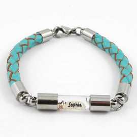 Armband mit Namen, Leder Türkis, personalisiert - 0