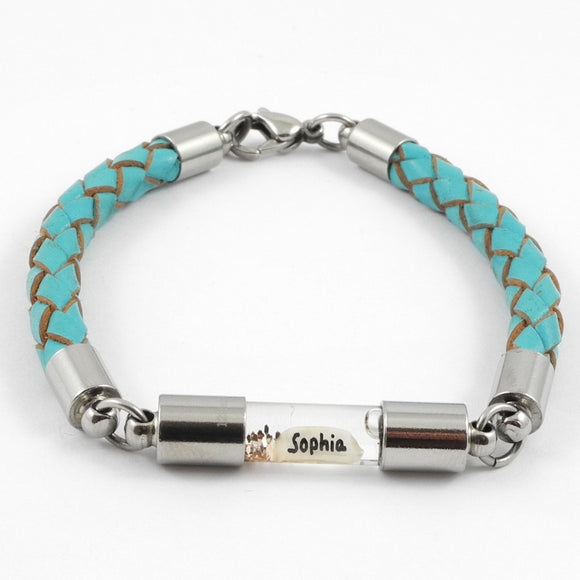 Armband mit Namen, Leder Türkis, personalisiert