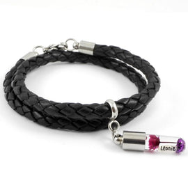 Armband mit Namen, Wickelarmband Leder Schwarz, mit Anhänger personalisiert