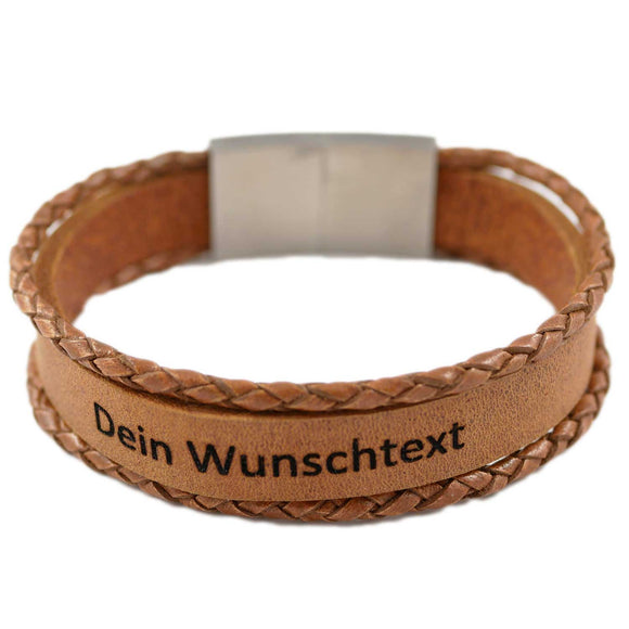Lederarmband mit Gravur, Leder cognacfarben kombiniert