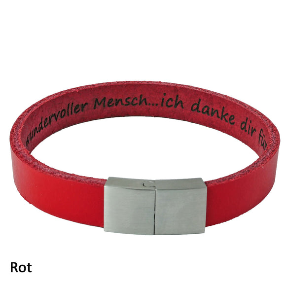 Lederarmband mit Gravur, verschiedene Leder leicht glänzend