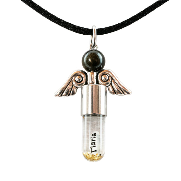 Kette mit Namen, Engel Anhänger, Halbedelstein nach Wahl