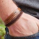 Lederarmband mit Gravur, Leder Cappuccino-Braun kombiniert, Damen und Herrenarmband-2