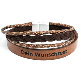 Lederarmband mit Gravur, Leder Cappuccino-Braun kombiniert, Damen und Herrenarmband