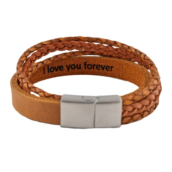 Lederarmband mit Gravur, Echtleder cognac-hellbraun kombiniert, Damen- und Herrenarmband