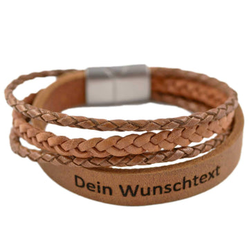 Lederarmband mit Gravur, Echtleder cognac-hellbraun kombiniert, Damen- und Herrenarmband