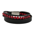 Lederarmband mit Gravur, Leder schwarz mit roten Perlen-1