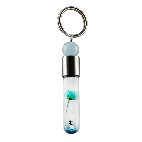 Sternzeichen Fische, 20. Februar - 20. März, Schlüsselanhänger mit Glücksstein Aquamarin und Sternzeichensymbol