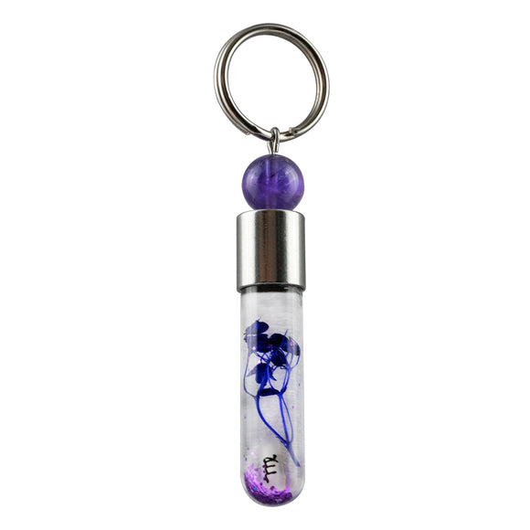 Sternzeichen Jungfrau, 24. August - 23. September, Schlüsselanhänger mit Glückstein Amethyst und Sternzeichensymbol