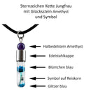 Sternzeichen Jungfrau, 24. August - 23. September, Halskette mit Glückstein Amethyst und Sternzeichensymbol-2