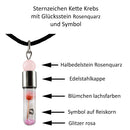 Sternzeichen Krebs, 22. Juni - 22. Juli, Halskette mit Glückstein Rosenquarz und Sternzeichensymbol-2