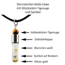 Sternzeichen Löwe, 23. Juli - 23. August, Halskette mit Glückstein Tigerauge und Sternzeichensymbol-2