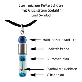 Sternzeichen Schütze, 23. November - 21. Dezember, Halskette mit Glückstein Sodalith und Sternzeichensymbol - 0