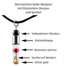 Sternzeichen Skorpion, 24. Oktober - 22. November, Halskette mit Glückstein Obsidian und Sternzeichensymbol-2