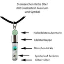 Sternzeichen Stier, 21. April - 20. Mai, Halskette mit Glückstein Aventurin und Sternzeichensymbol-2