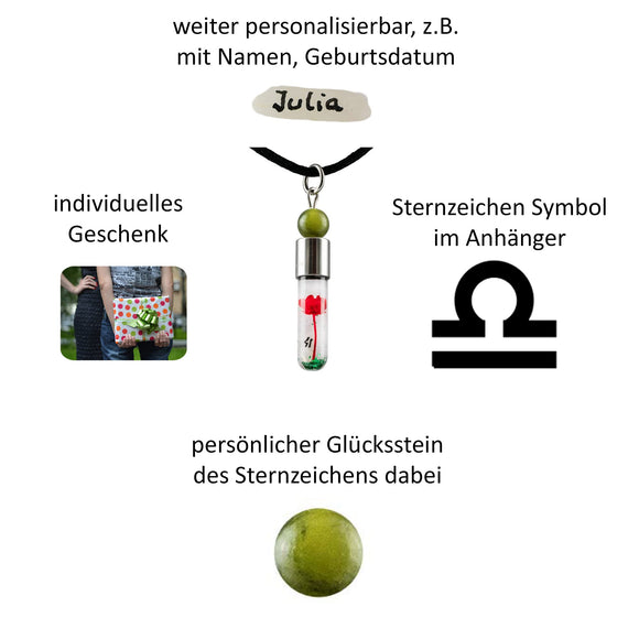 Sternzeichen Waage, 24. September - 23. Oktober, Halskette mit Glückstein Serpentin und Sternzeichensymbol