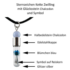Sternzeichen Zwilling, 21. Mai - 21. Juni, Halskette mit Glücksstein Chalcedon und Sternzeichensymbol - 0